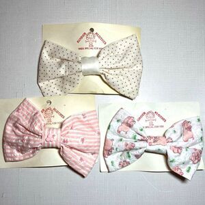 Vintage 80s Girls Fabric Hairbows New Old Stock Green Pink Pigs Easter Spring